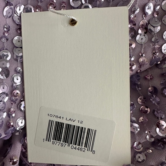 NWT Mac Duggal Purple Sequined Illusion Puff Sleeve V Neck Midi Lavender 10 - Picture 6 of 8